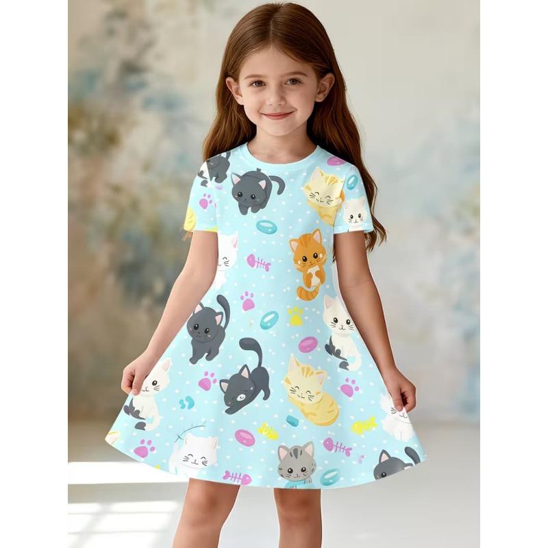 Girl Clothes Cute Cartoon Graphic Printed Girls' Princess Dress Summer Casual