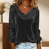 Yousheng Women Tops Piled Collar Sequined Long Sleeves Velvet Texture Blouse Solid Color Loose Fit Stretchy Casual Tops Party Work Date Wear