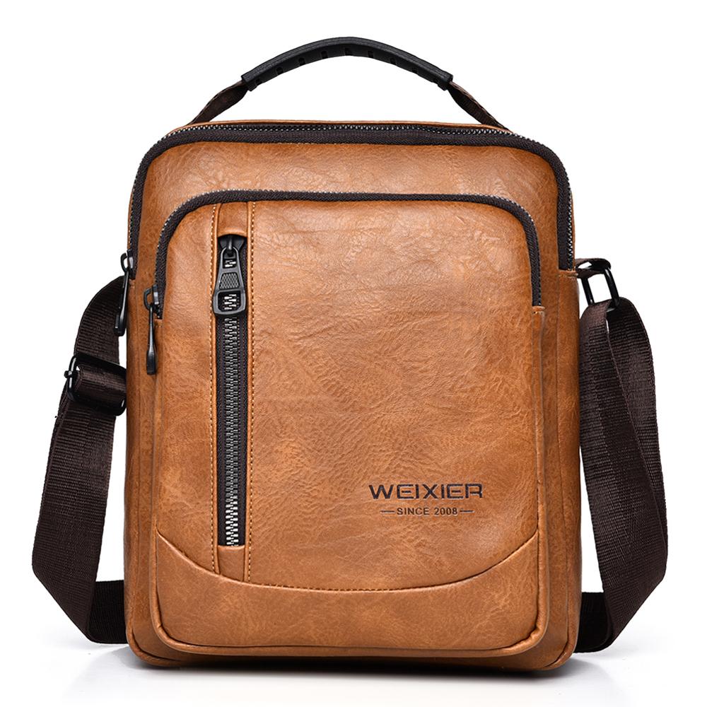 

WEIXIER Мужская сумка через плечо кожаная сумка-мессенджер водонепроницаемый портфель-ранец дорожная сумка коричневый