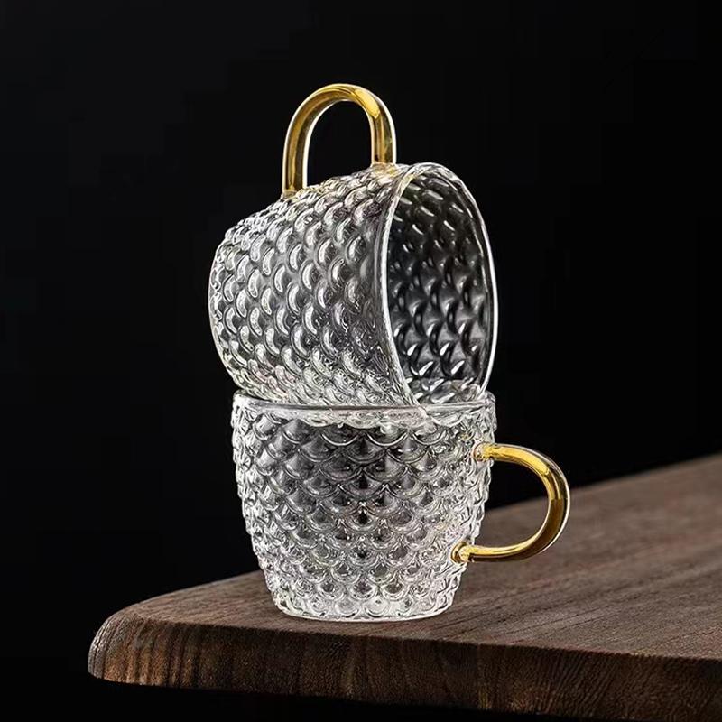 Hey LiLac 100ml Fish Scale Pattern Lead-free Borosilicate Heat-Resistant Glass Handle Cup