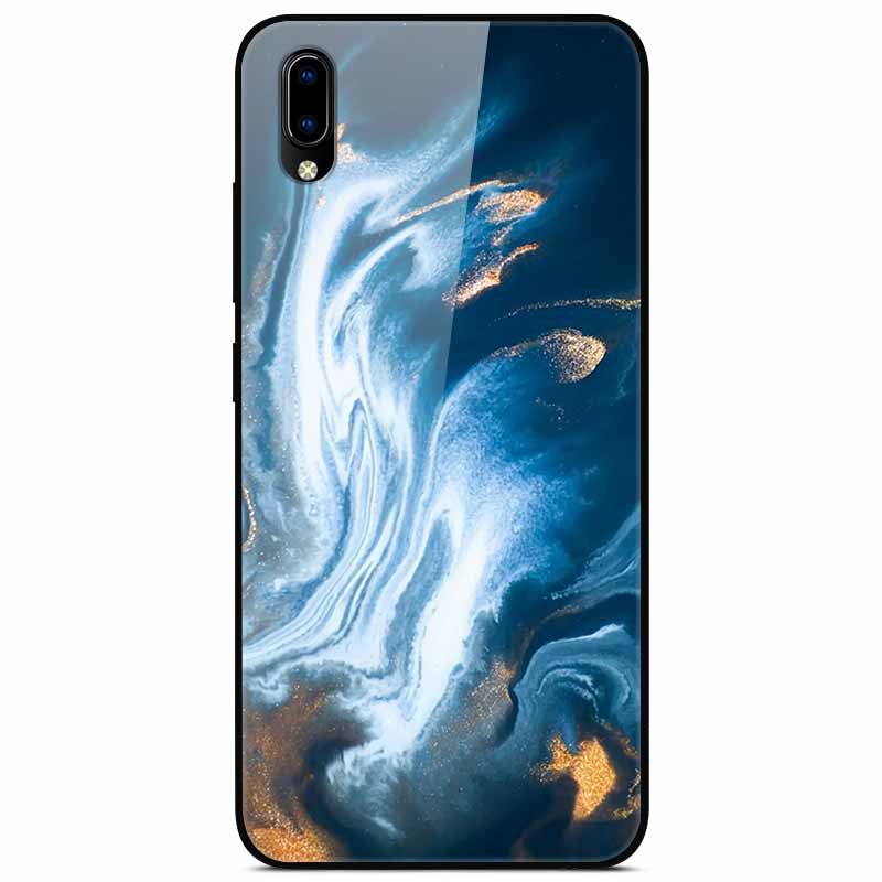 Case Tempered Glass Hard Clear Phone Case For Vivo Y91C Protector Shockproof Marble Fundas Coque