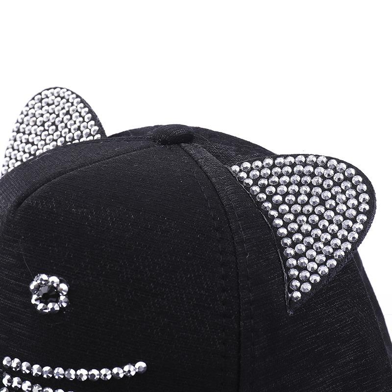 Cat Ear Baseball Cap Women's Summer Trendy Korean Street Style Casual Sunscreen Hip Hop Snapback in Black/White