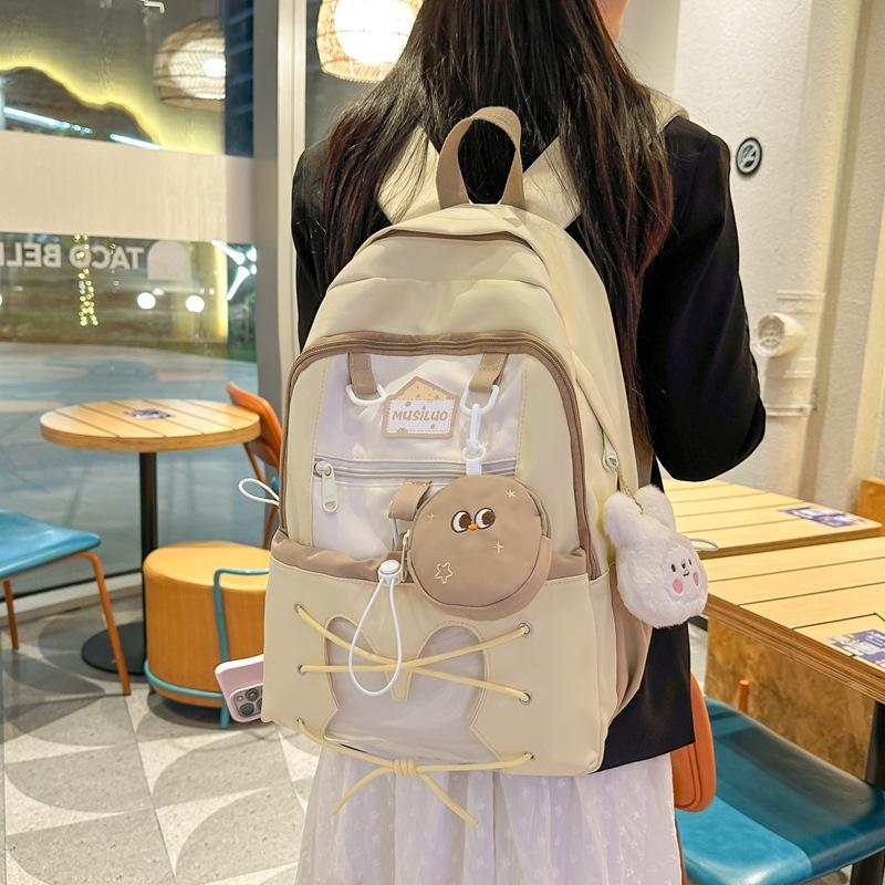 Women's Color Block Backpack Large Capacity School Bag College Cartoon Backpack