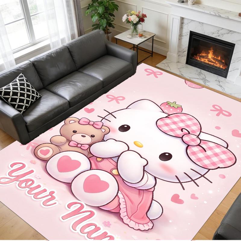 Crystal Velvet Rug Custom Name Text, Soft Non Slip Floor Mat Home DecorHello Kitty