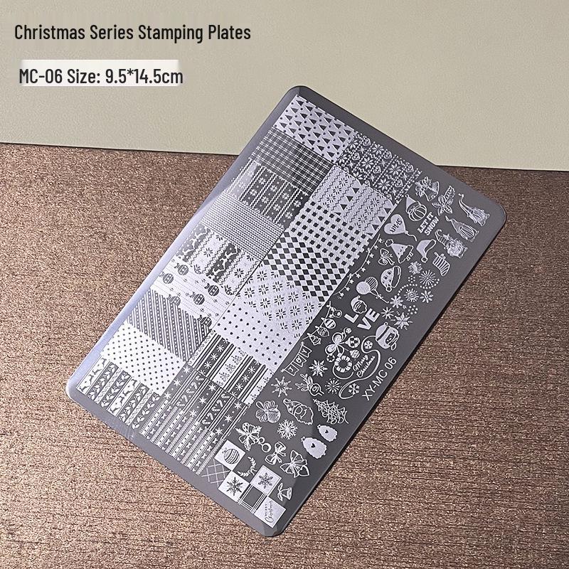 Nail Art Christmas Stamping Set: Elk, Snowflake, Tree, Santa & Balloon Patterns with Silicone Stamper