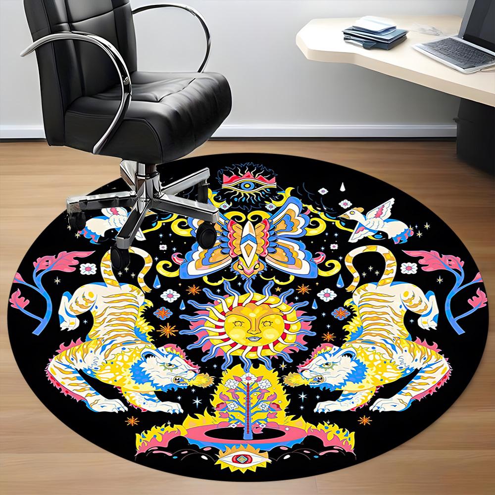 1pc Psychedelic Tiger Chair Carpet for Office, Round Non Slip Durable Large Size Office Carpet, Suitable for Office