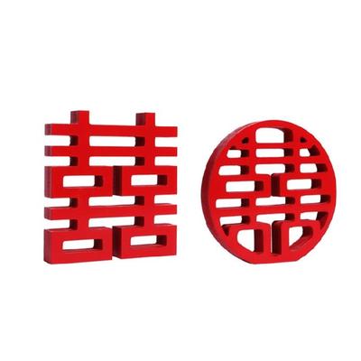 2PCS Traditional Chinese Wedding Wooden Ornament Symbolic Carvings For Ceremony Anniversary Homes Decors