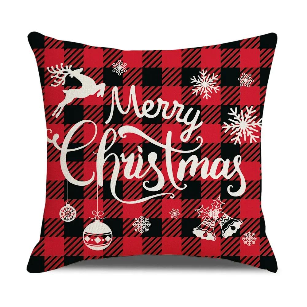 Christmas Cushion Covers 45x45 Cm Farmhouse Xmas Decor Red Black Buffalo Plaids Santa Pillow Cover Winter Holiday Decorations