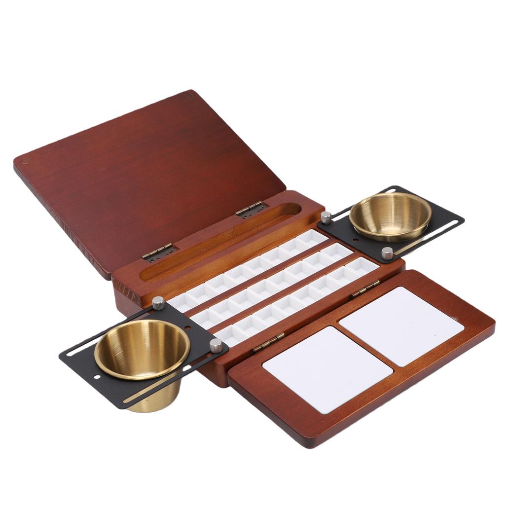 24-Fächer Leere Reise-Aquarellpalette Box Tragbare Skizzenbox mit Pinselwaschbecher zum Malen 24 Fächer
