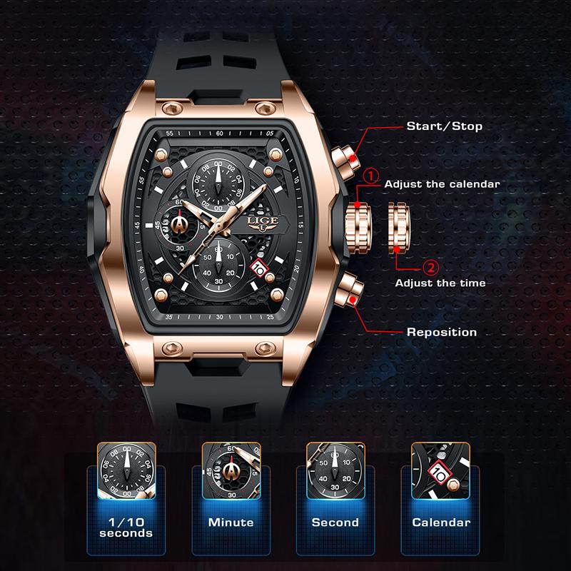 LIGE Fashion Business Mens Watches Military Male Watch Quartz Chronograph Clock Calendar Waterproof Watches for Men Reloj