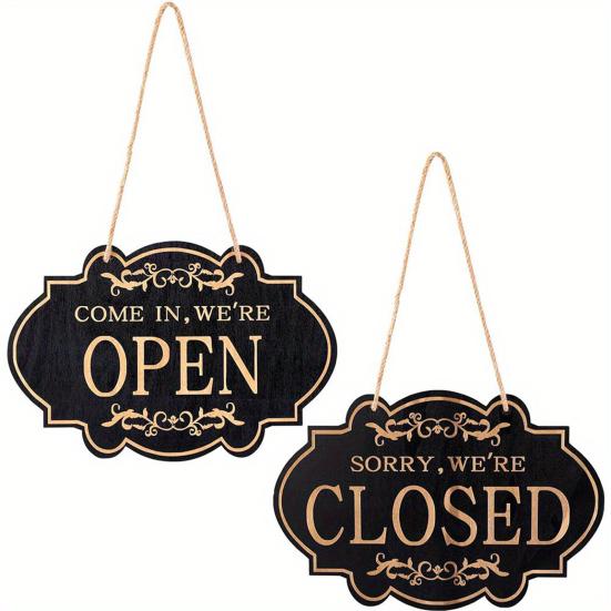Rustic Business Sign Wooden Open And Closed Sign Double Sided Vintage Open Sign with Rope for Coffee Shop Restaurant Bar Door Window