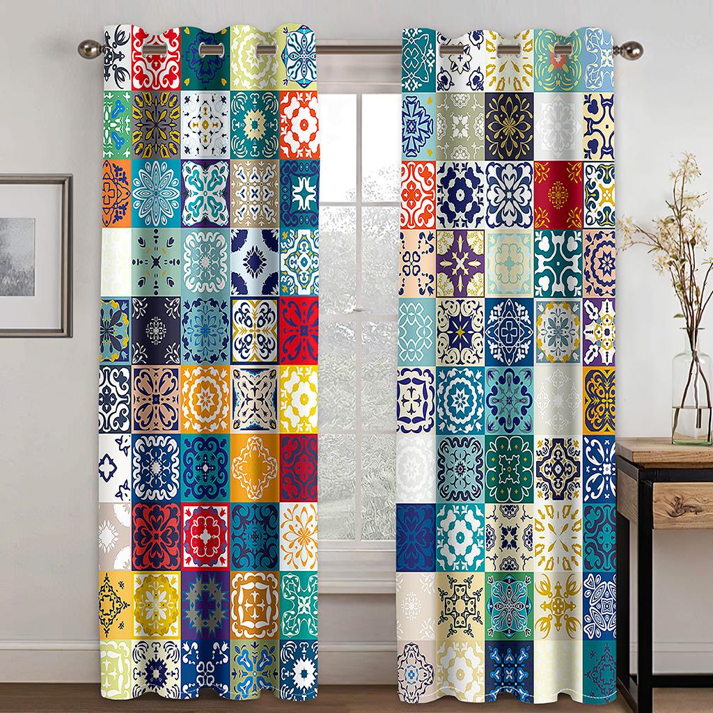 Baroque Abstract Geometric Bohemia BohoWindow Curtains Blinds for Kids Living Room Bedroom Kitchen Door Home Decor 2Pcs Bothroom