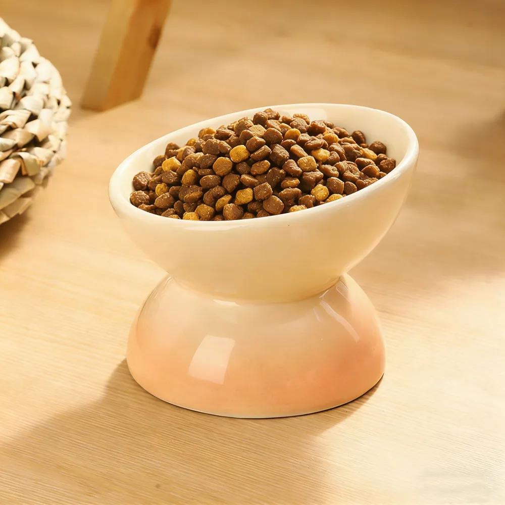 Bowl for cats and dogs of small breeds BARQ Sfera, ceramic, inclined, on a stand (White)