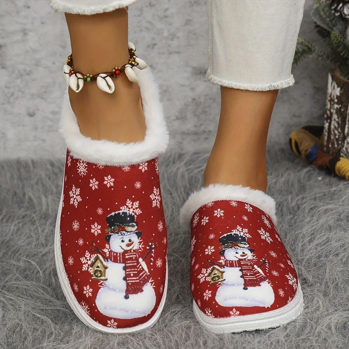 

Women S Winter Slippers Non-Slip TPR Sole Soft Indoor House Shoes with Snowman Design 36