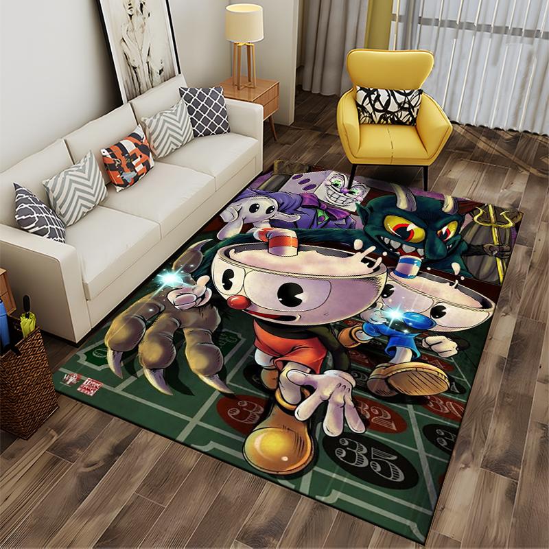 Cuphead-themed game characters rug Non-slip rug suitable for living room and bedroom sofas