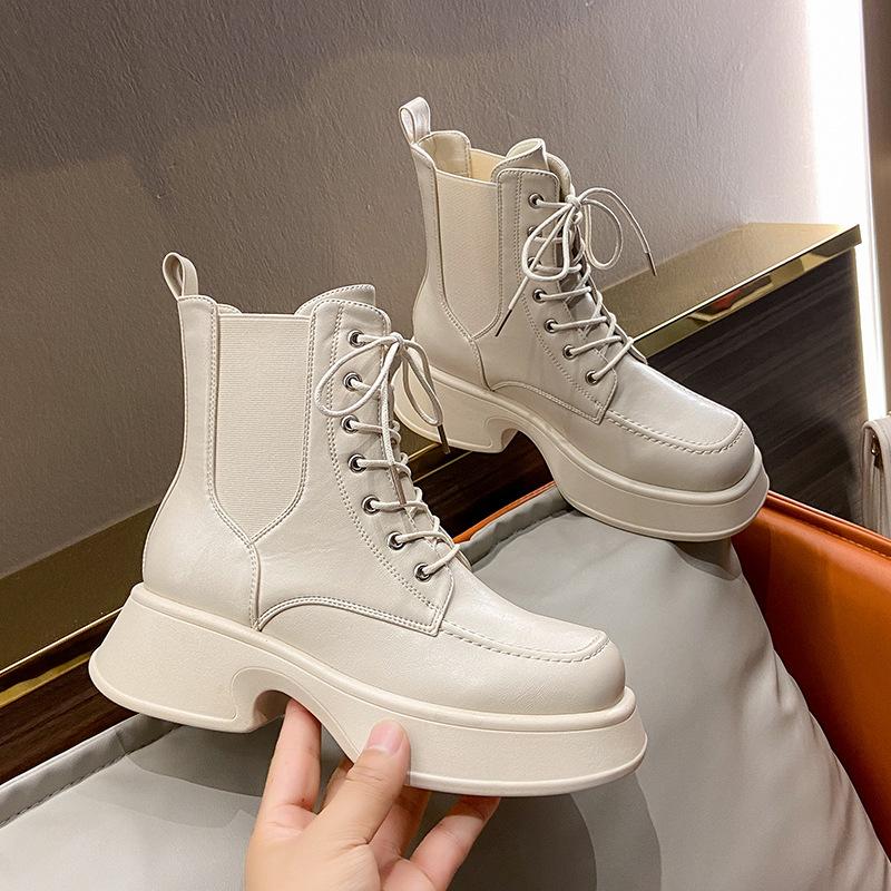 Martin boots women's autumn and winter new Korean fashion version square head women's boots short boots women's medium tube thick-soled leather