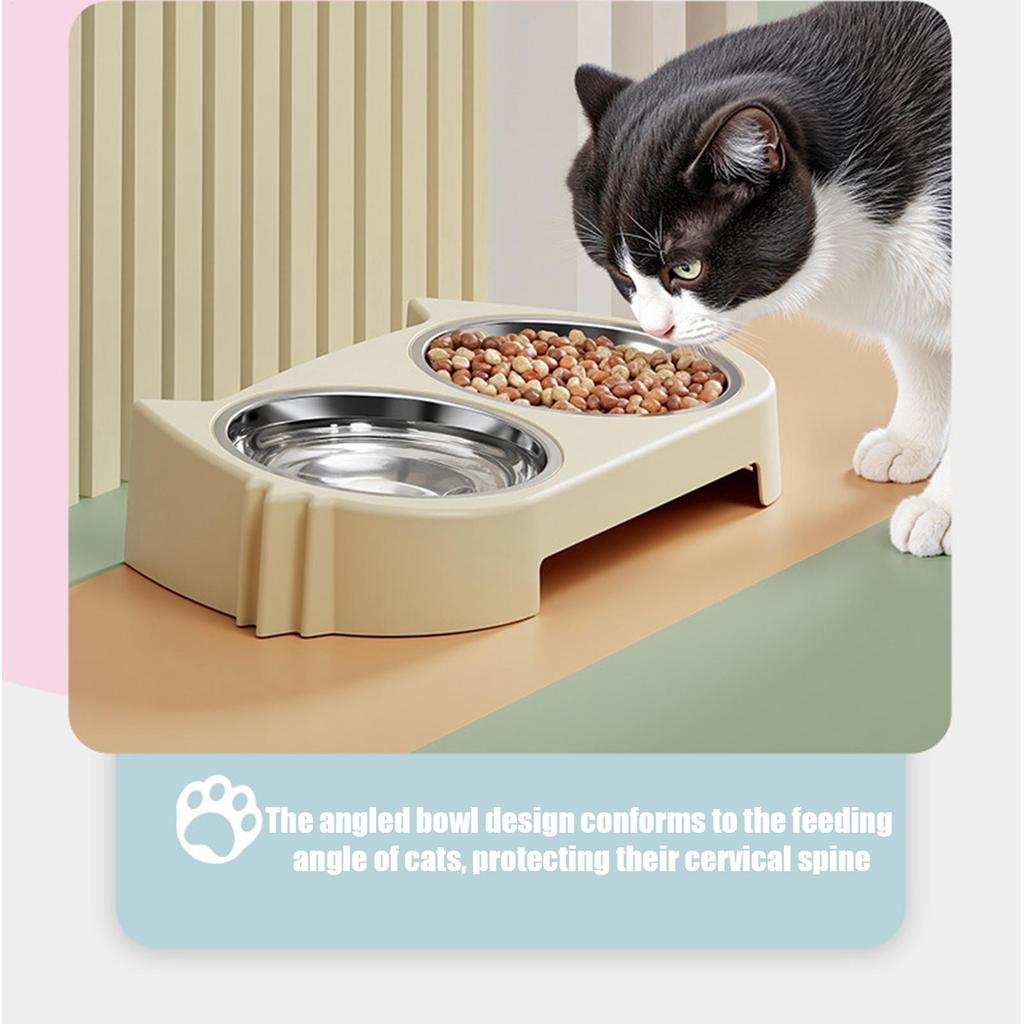 Dog Bowl Stand Anti-Slip Detachable Food Holder Station Dog Bowl Holding with Double Stainless Steel Dish for Home Living Room