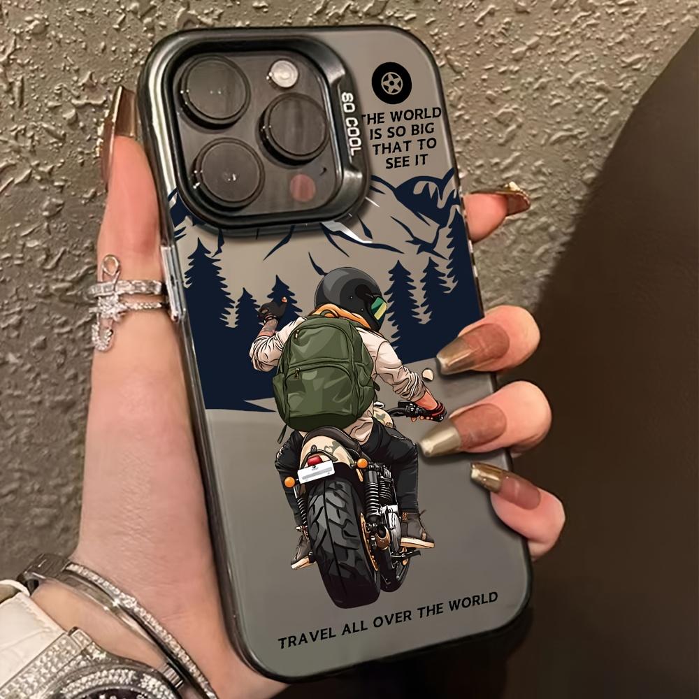 Motorcycle Rider Pattern Phone Case Suitable for iPhone 17 16 15 14 13 12 11 Pro/Max/Plus Anti Drop and Shockproof Back Cover