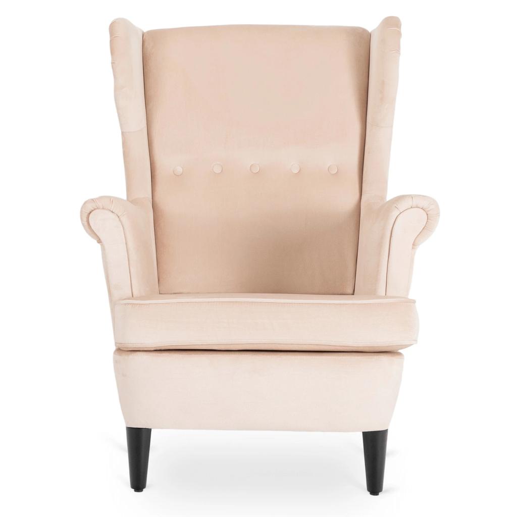 Evan 2 Lounge Chair With Footstool, Beige Velvet, Modern