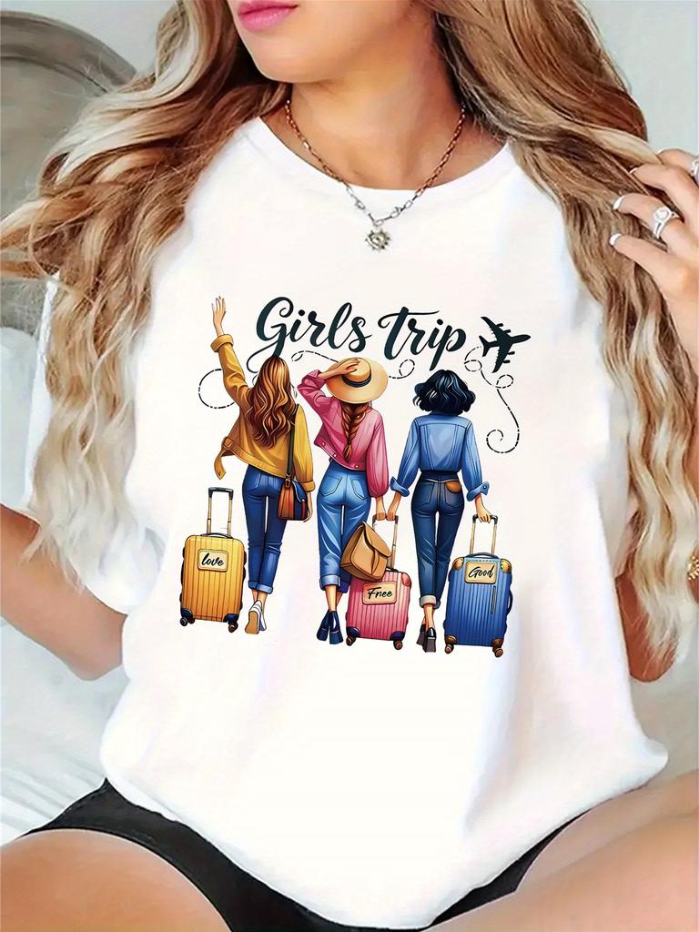 Girls Trip Friends Travel Suitcase Graphic T-shirt