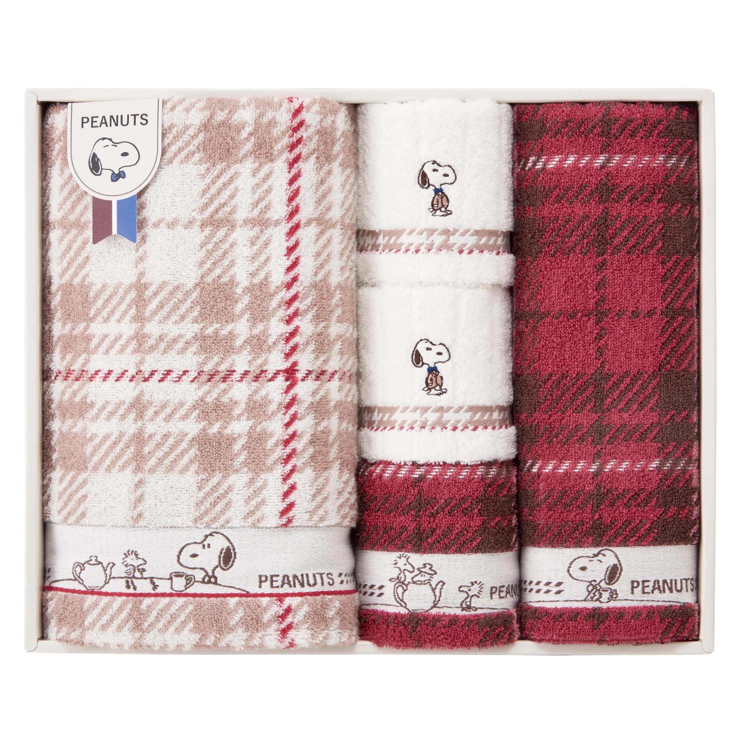 

nishikawa Snoopy Gift Towel Set 34X77cm Washable Check Tea Time Relaxing Present PEANUTS Made in Japan PN4652 Gift Check Multi TT84803051 [Nishikawa]