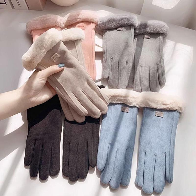 Damen Winterhandschuhe aus dickem Plüsch, modisch, warm, Wildleder, Outdoor, Guantes, Lady, Touchscreen, Fahrhandschuhe, Sport, Radfahren