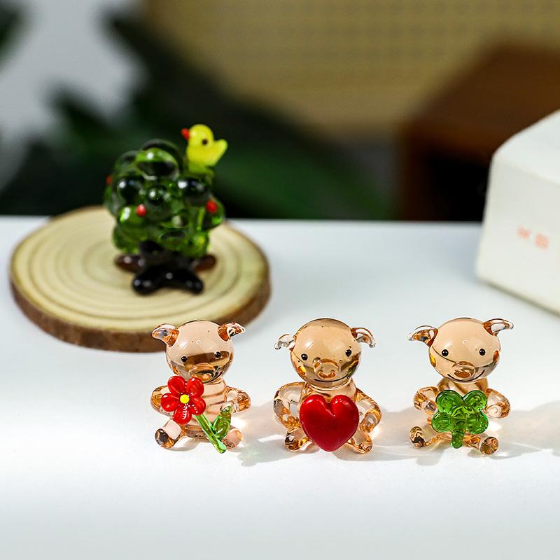 Creative Japanese-style Mini Glass Animals Ornaments Cute Forest Animal Owl Deer Tiger Glass Ornament Home Decor Accessories