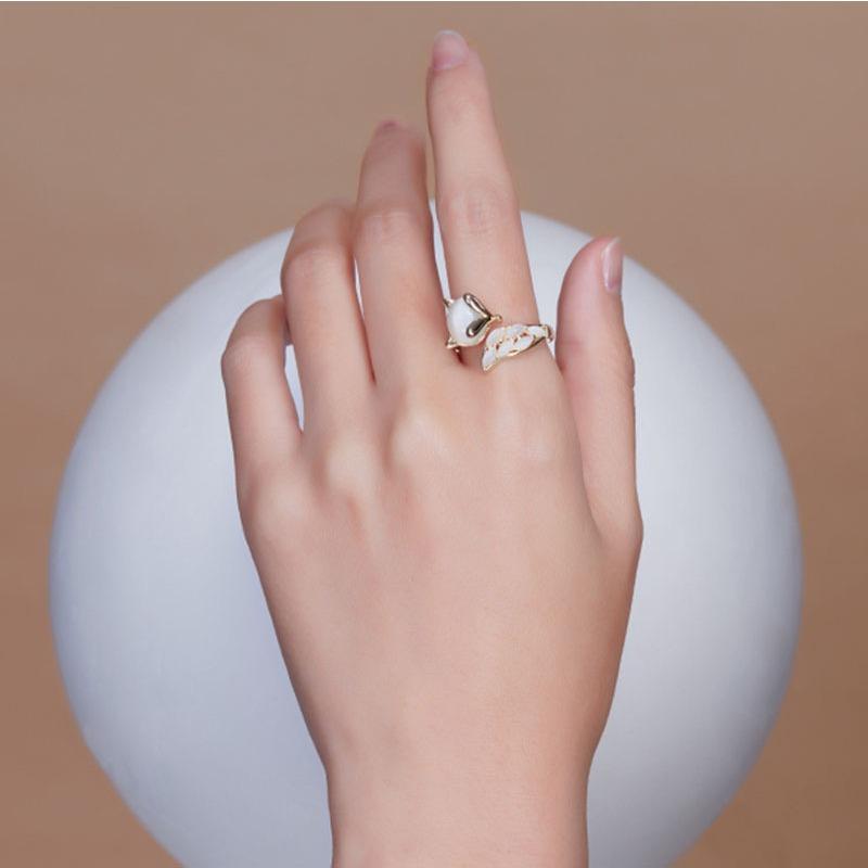 Cute Little Fox Adjustable Opening Ring – Small Luxury Design Fashion Ring for Women & Teenager, Delicate Animal Jewelry, Versatile Daily Wear Gift