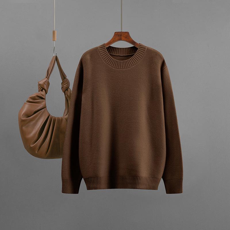 2025 Autumn/Winter European & American Women's Solid Round Neck Loose Knit Sweater