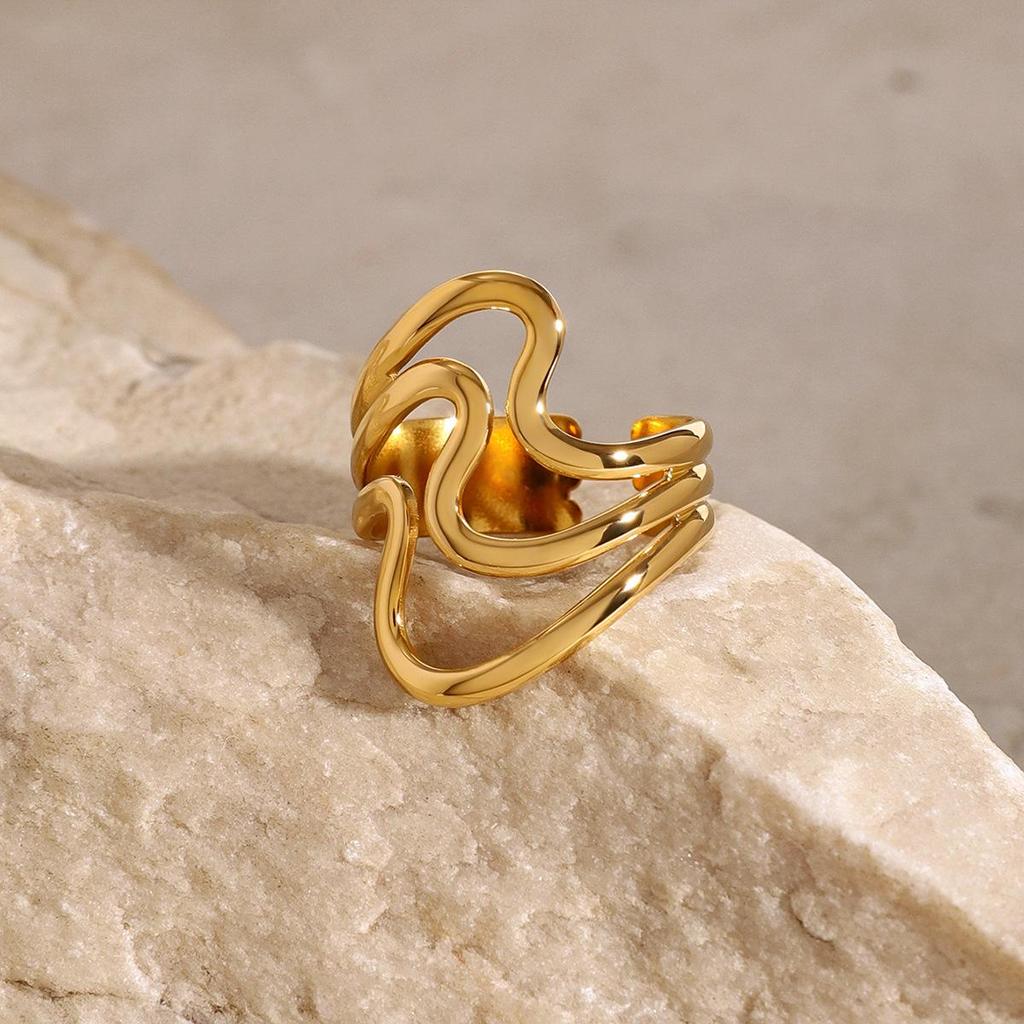 Jieding Stainless Steel Exaggerated Ring - High-end Irregular Design for Women, European and American Style