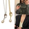 Sturdy Brass Adjustable Chain Baroque Pearls Pendant Long Necklace for Women's Fashion Sweater Chain Jewelry Accessory