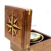 Handcrafted Gimbaled Brass Compass in Wooden Box P7N-L6E-Q29