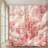 1pc Pink Fantasy Castle Shower Curtain, Waterproof Polyester with Hooks, Machine Washable, Woven, Four Seasons Bathroom Decor