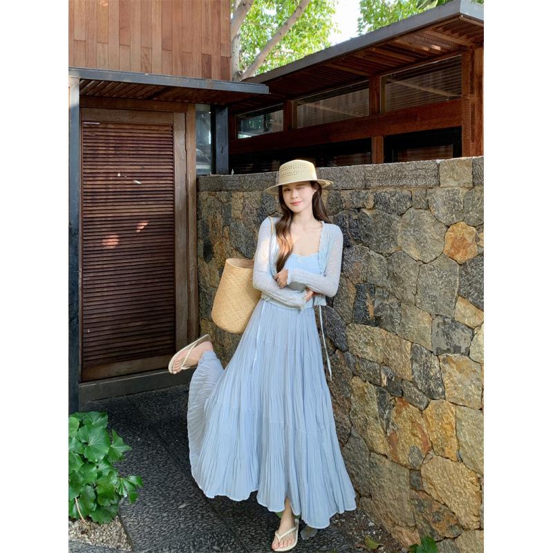 

Pleated Midi A-line Skirt with Loose Fit and Sun Protection Large