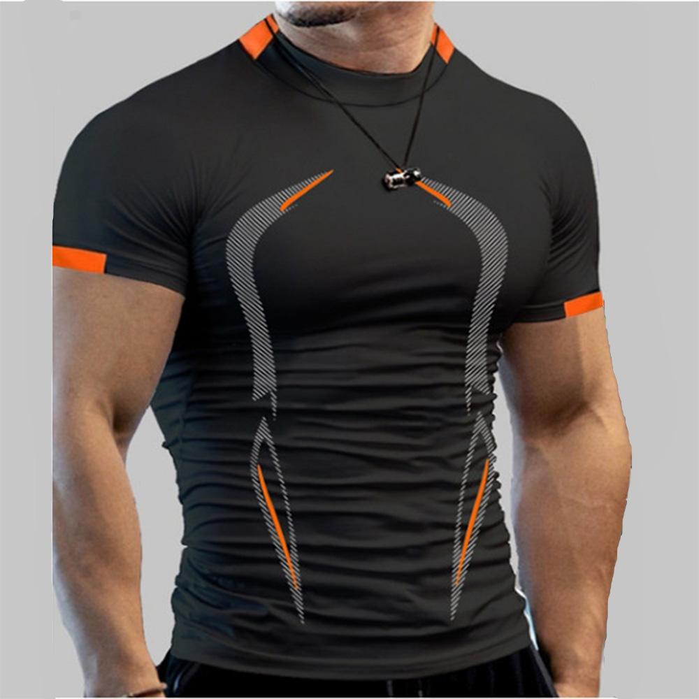 Magliette sportive estive da uomo, vestibilità attillata, a maniche corte, ad asciugatura rapida, da palestra, da uomo, con scollo a V e maniche corte