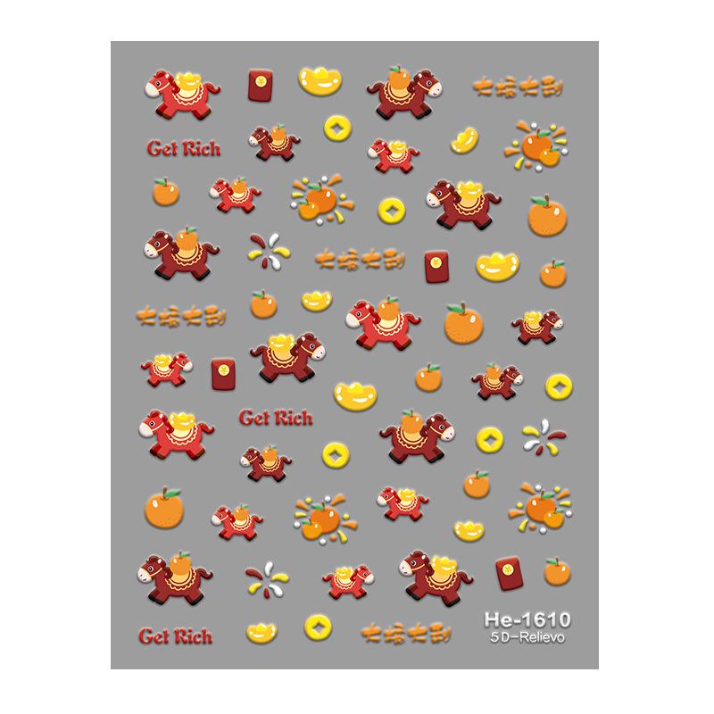Redanco 5D Year of the Horse Cartoon Nail Stickers - Great Luck 3D Embossed Design (He1609)