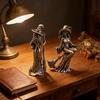 Witch Figurine with Broom Desktop Copper Plated Ornament Craft