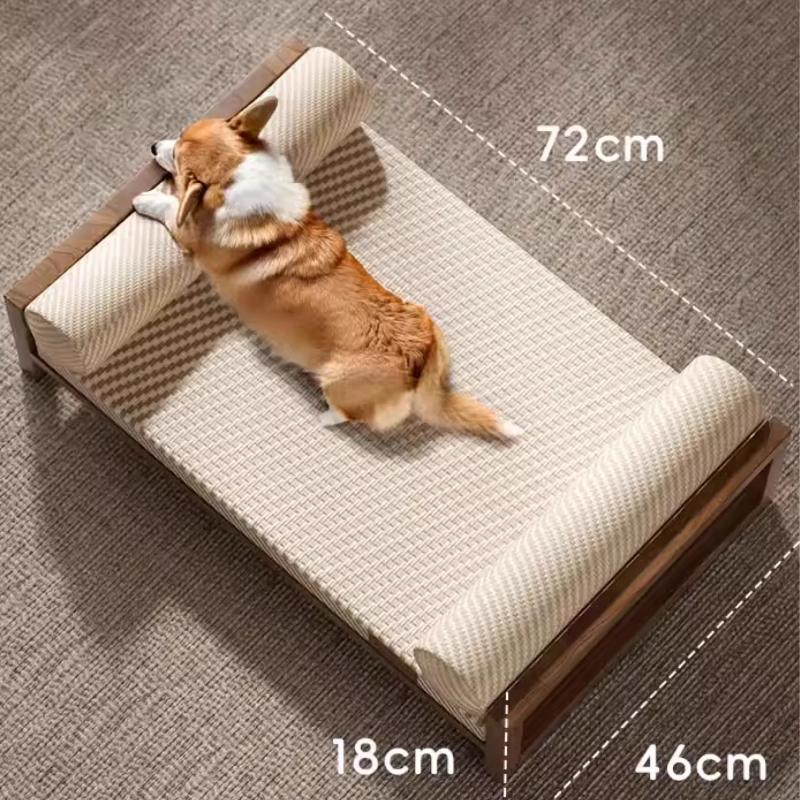 Solid Wood Elevated Dog Bed Breathable Raised Pet Cot for Small Dogs Summer Cooling Cat House Anti-Humidity Pet Furniture