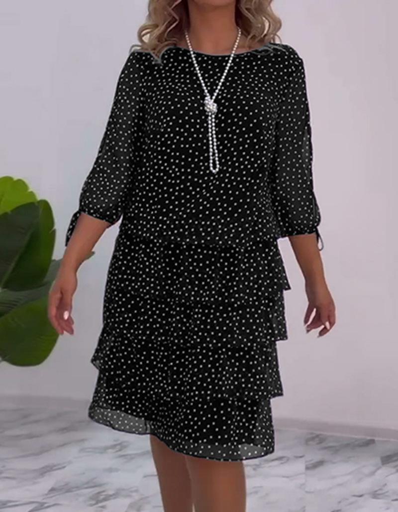 Elegant European & American Polka Dot Tiered Dress (Autumn 2026 Collection) S чёрный
