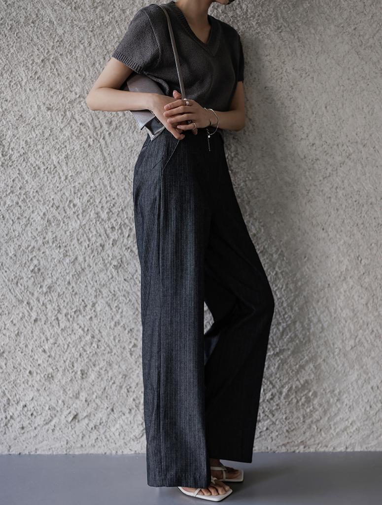 Memua Fake Denim Herringbone Slacks (Dark Blue)