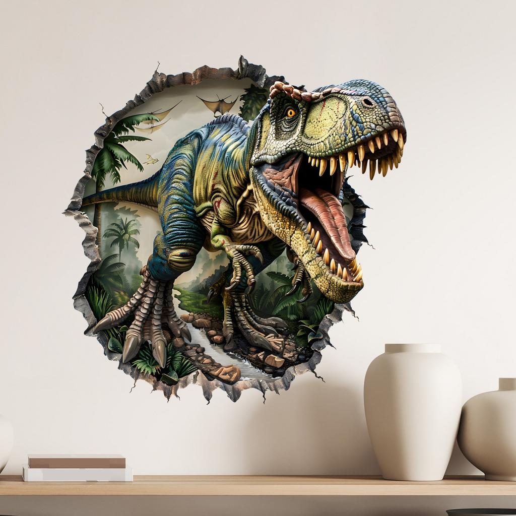 Simulated 3D Wall Breaking Dinosaur Wall Stickers, Living Room, Children's Room, Home Decoration Stickers