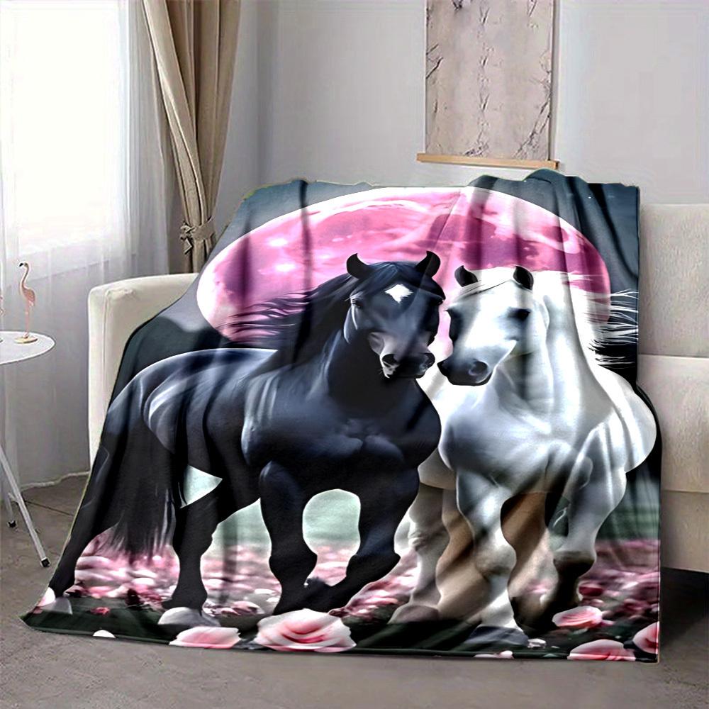1pc Horse Art Print Blanket, Lightweight Flannel Fleece with Digital Printing, Soft Warm for Sofa, Travel, Camping, Office, Couch, Chair, and Bed, All