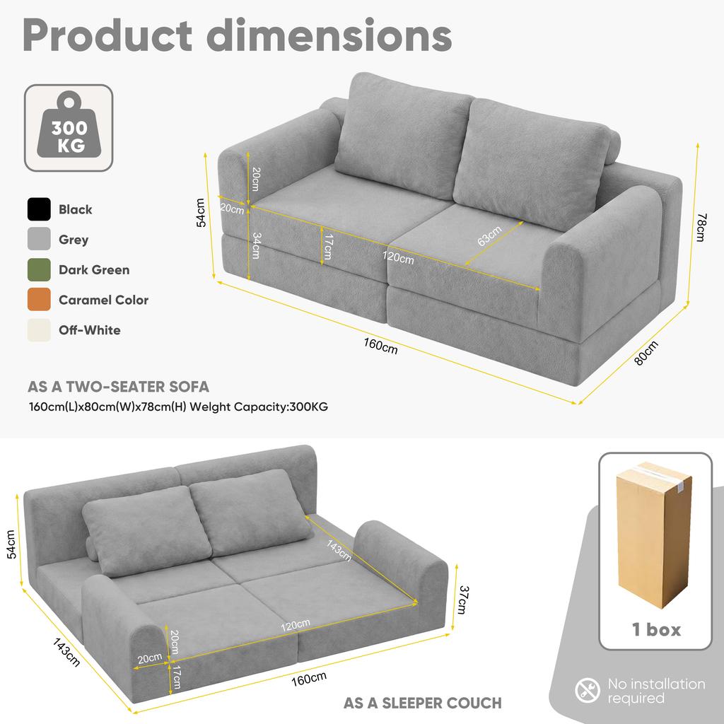 Convertible Folding Sofa Bed, Sleeper Chair with Memory Foam and Back Support – Futon Couch for Living Room, Bedroom, or Small Spaces Gray
