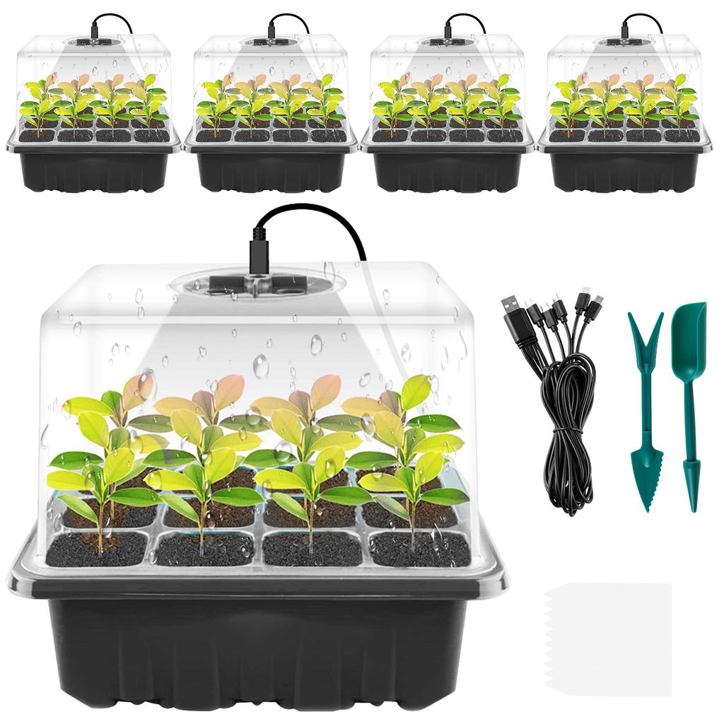 5pcs 12 Cells Plant Seeds Grow Box Full Spectrum LED Grow Light Seed Starter Kit Seedling Trays Germination Box Trays