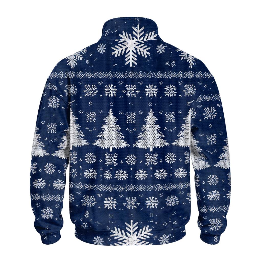 Men's Sweatshirt with Stand Collar Christmas Print Pullover for Casual Wear