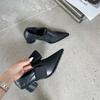 2025 New Dress Office Women Pumps Spring Summer Mature Retro PU Leather Fashion Chain Pointed Toe Thick Heels Shoes Woman