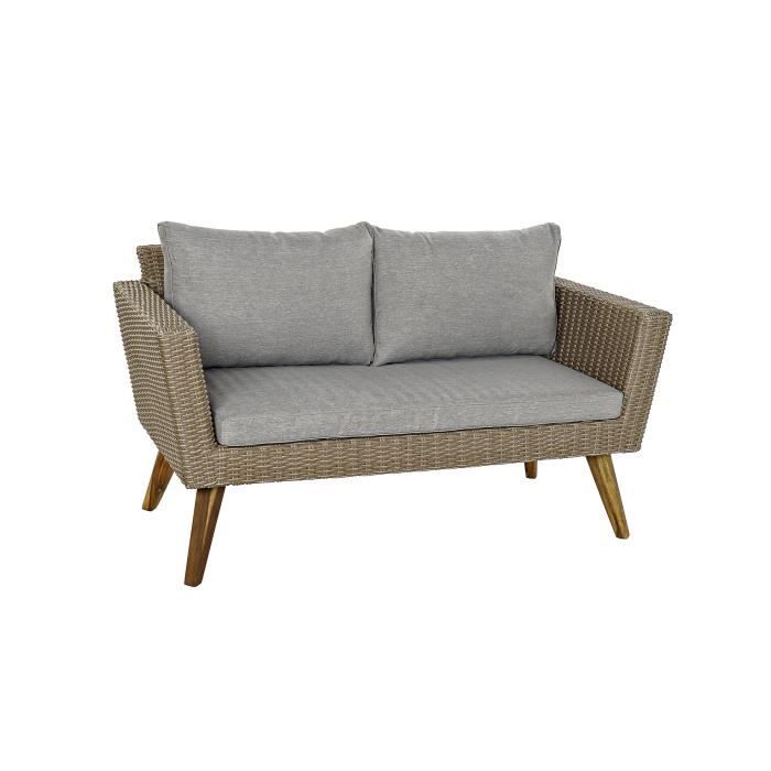 Salon de jardin - Ensemble table + 3 fauteuils - Bois rotin - Beige - Extérieur