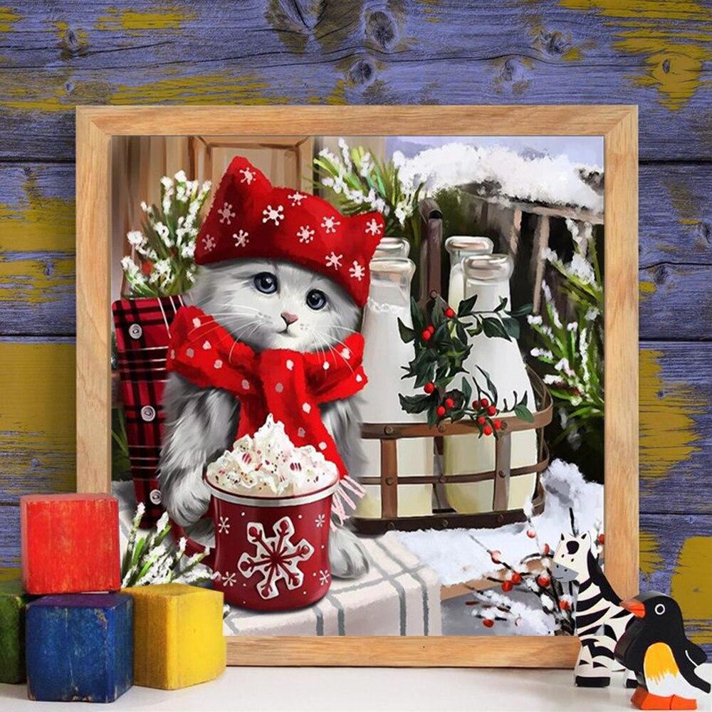 Full Square Diamond Embroidery Christmas 5D Diamond Painting Cat Mosaic Cross Stitch Animal Handmade Gift
