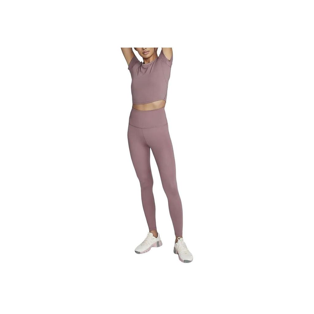 Nike One High-Waisted Quick-Dry Compression Leggings Women Bottoms Smoke-Grey Purple-Red DM7279-208