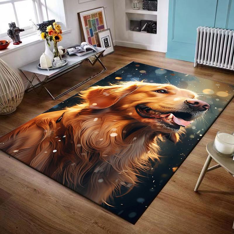 Area Rug Golden Retriever Portrait Warm Bokeh Lights Happy Dog Art Decor for Living Room Bedroom Gift for Women